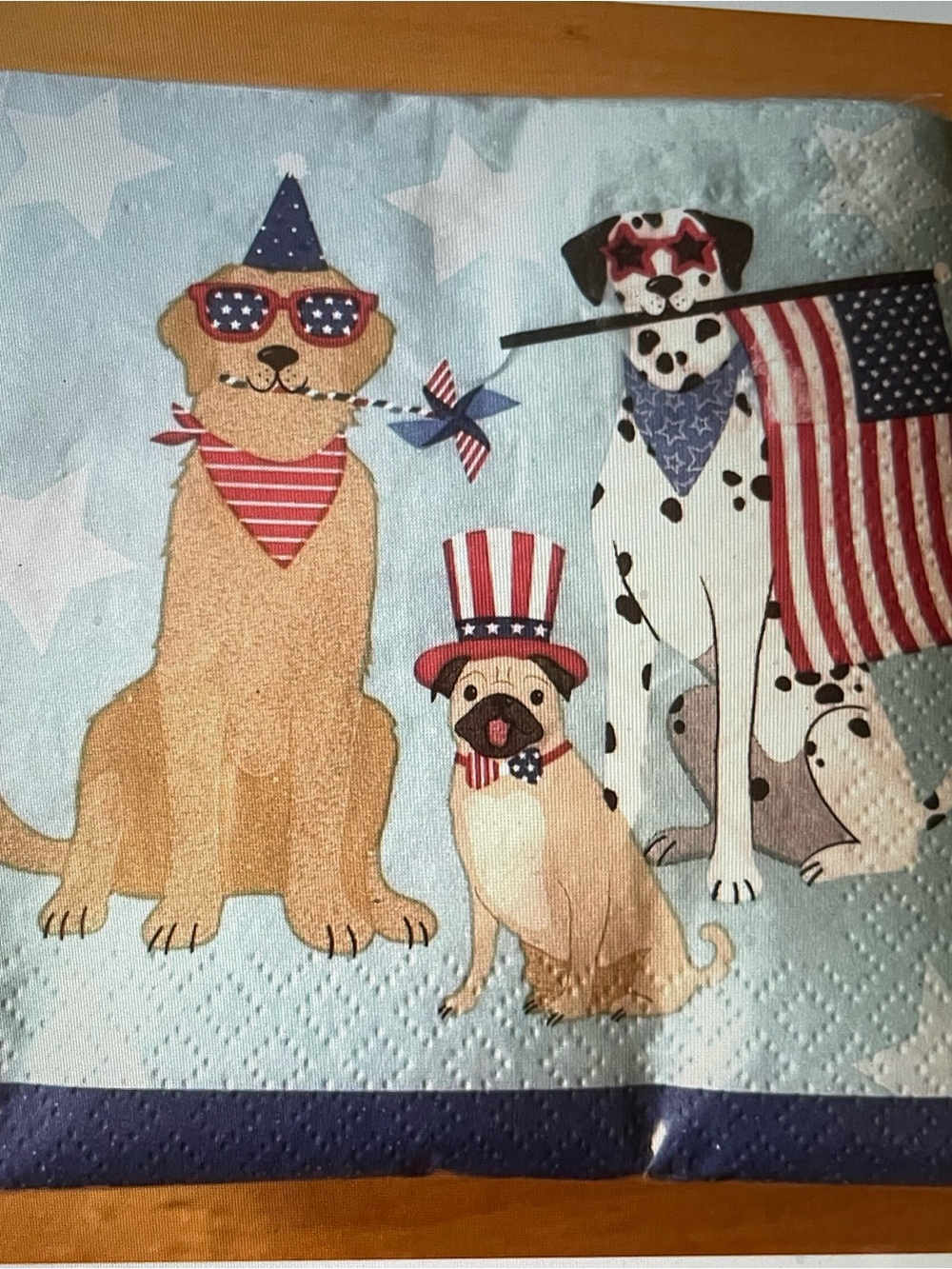 Patriotic Dogs Paper Cocktail Napkins Golden Retriever Pug Dalmatian Blue 
40 ct